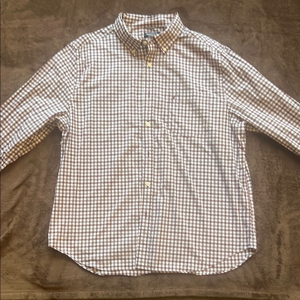 Nautica Brown and White Casual Button Down Shirt